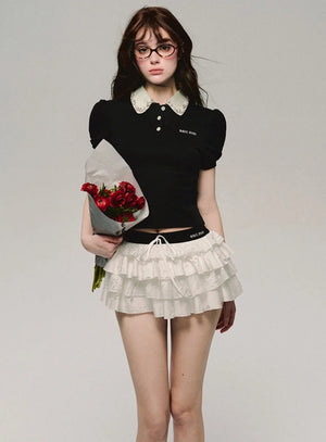 White Cake Puffy Embroidered Skirt