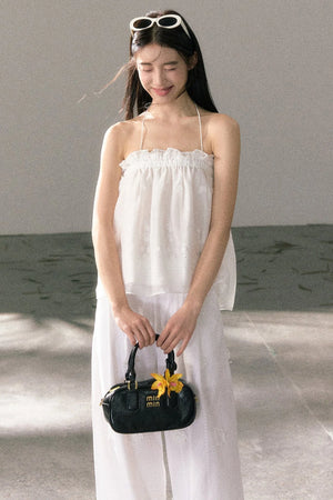 White Chiffon Lace Halter Top Set-Up