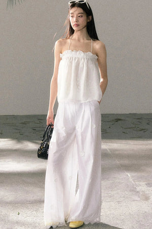 White Chiffon Lace Halter Top Set-Up