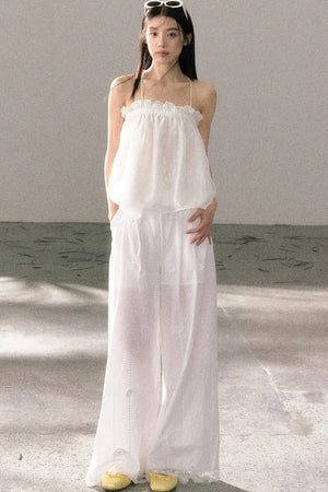 White Chiffon Lace Halter Top Set-Up