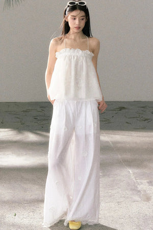 White Chiffon Lace Halter Top Set-Up