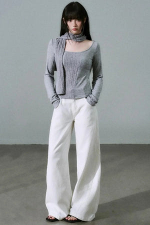 White Cotton Denim Pants