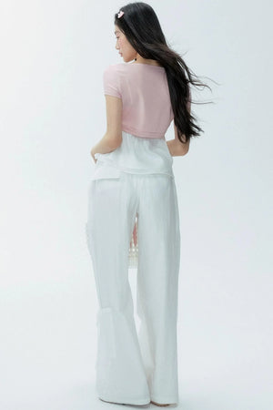 White Drawstring Wide-Leg Pants