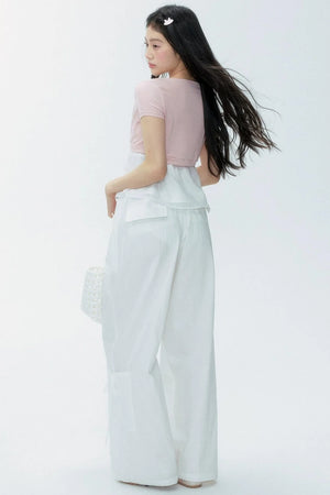 White Drawstring Wide-Leg Pants