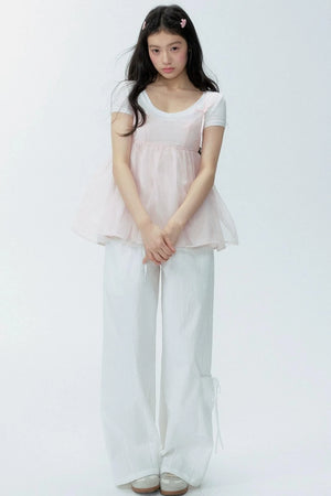 White Drawstring Wide-Leg Pants