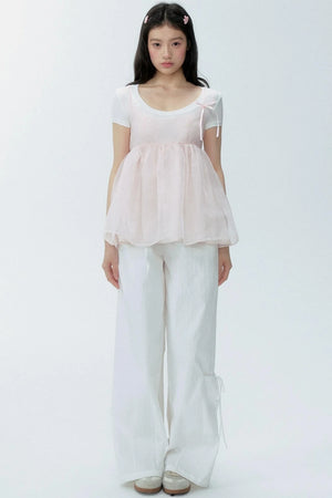 White Drawstring Wide-Leg Pants
