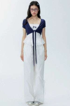White Drawstring Wide-Leg Pants