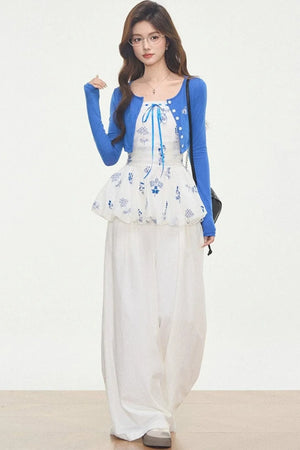 White Embroidered Camisole Top Set-Up