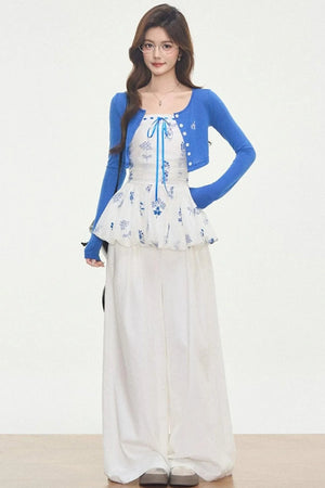 White Embroidered Camisole Top Set-Up