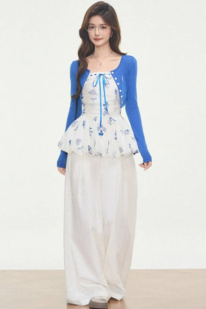White Embroidered Camisole Top Set-Up