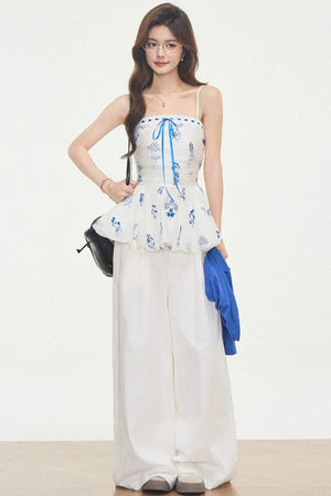 White Embroidered Camisole Top Set-Up