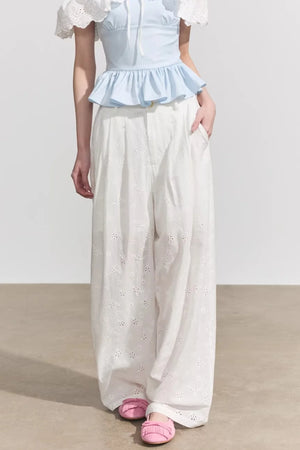 White Floral Cotton Pants