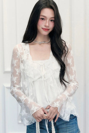 White Floral Lace Camisole Cardigan Set-Up