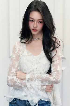 White Floral Lace Camisole Cardigan Set-Up