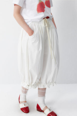 White Floral Lantern Pants