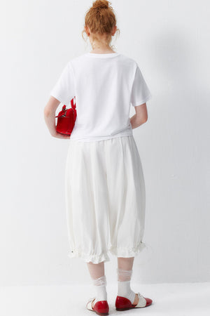 White Floral Lantern Pants