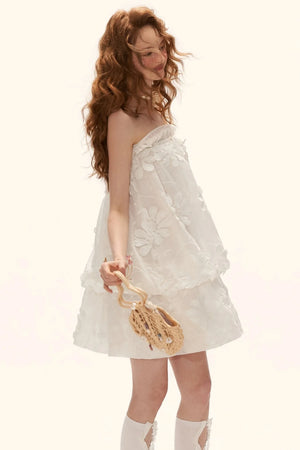White Floral Strapless Dress