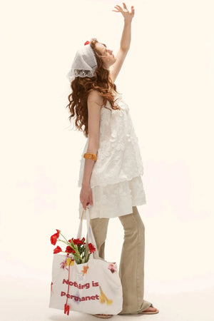 White Floral Strapless Dress