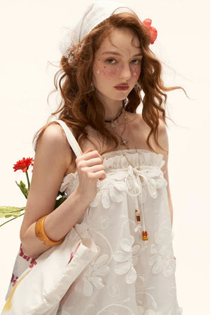 White Floral Strapless Dress