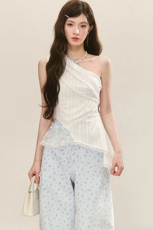 White French Asymmetrical Twist Top