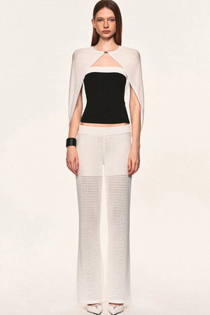 White Hollow-Out Mesh Crochet Straight Pants