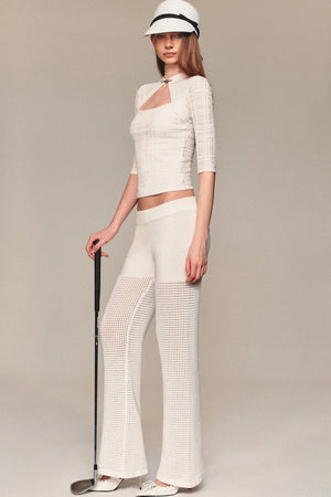 White Hollow-Out Mesh Crochet Straight Pants