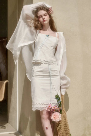 White Jasmine Embroidered Cotton Set-Up