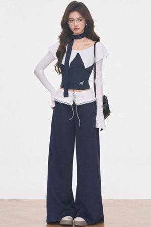 White Knitted One-Shoulder Top Set-Up