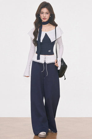White Knitted One-Shoulder Top Set-Up