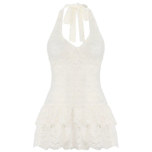 White Lace Backless Top