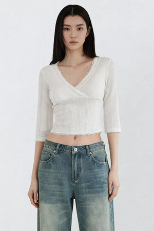 White Lace Jacquard Blouse