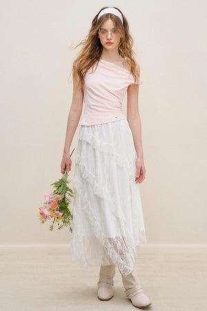 White Lace Panel Skirt