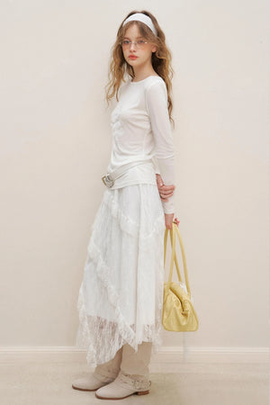 White Lace Panel Skirt
