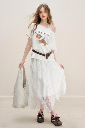 White Lace Panel Skirt