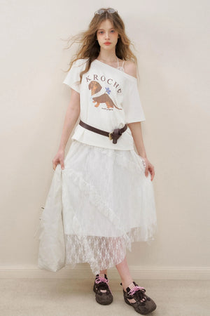 White Lace Panel Skirt