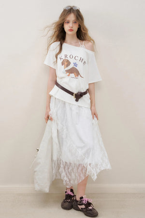 White Lace Panel Skirt