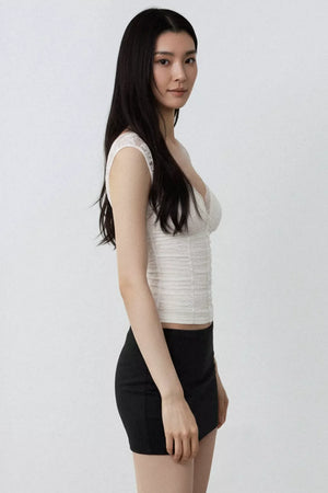 White Lace Pleated Top