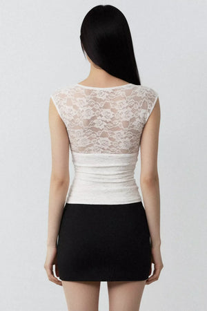 White Lace Pleated Top