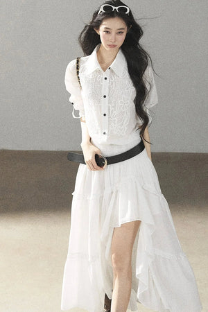 White Lace Shirt Dress