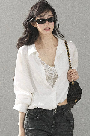 White Layered-Look Linen Shirt