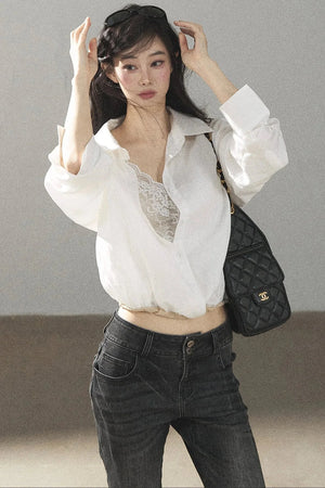 White Layered-Look Linen Shirt