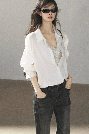 White Layered-Look Linen Shirt