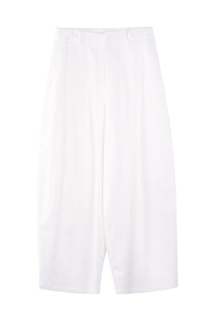 White Lyocell Curved Straight Pants