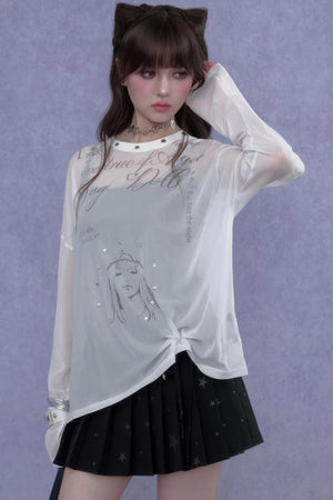 White Mesh Sun Protection Blouse Set-Up