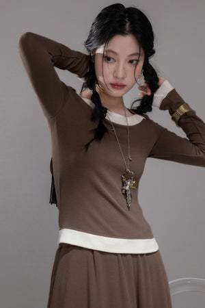 White Milk Coffee Knitted Top & Skirt Set