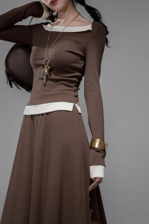 White Milk Coffee Knitted Top & Skirt Set