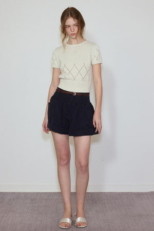 White- Navy Knit Tee