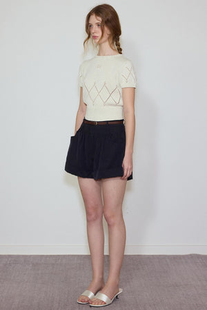 White- Navy Knit Tee