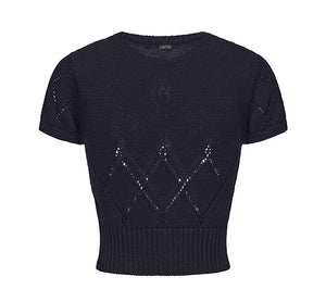 White- Navy Knit Tee