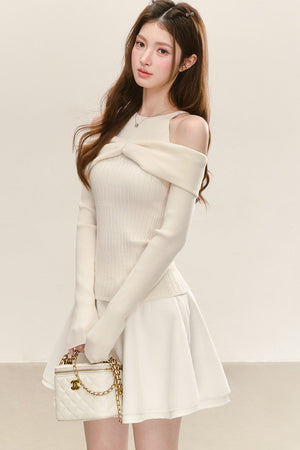 White Off-Shoulder Knit Top